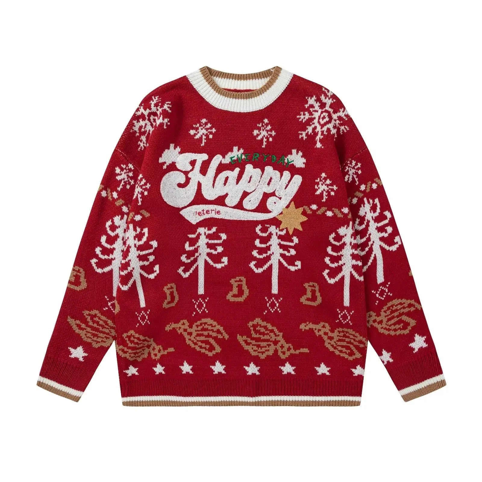

Men's Christmas Sweater Gift Santa Claus Pullover Knited O-Neck Korean Style Couple Tops Long Sleeve Pullovers Couple Clothings