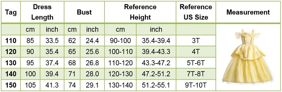 Girl Belle Princess Dress Kids Beauty and The Beast Costume Girl Baby Christmas Princess Birthday Party Fancy Dress 2-10 Years