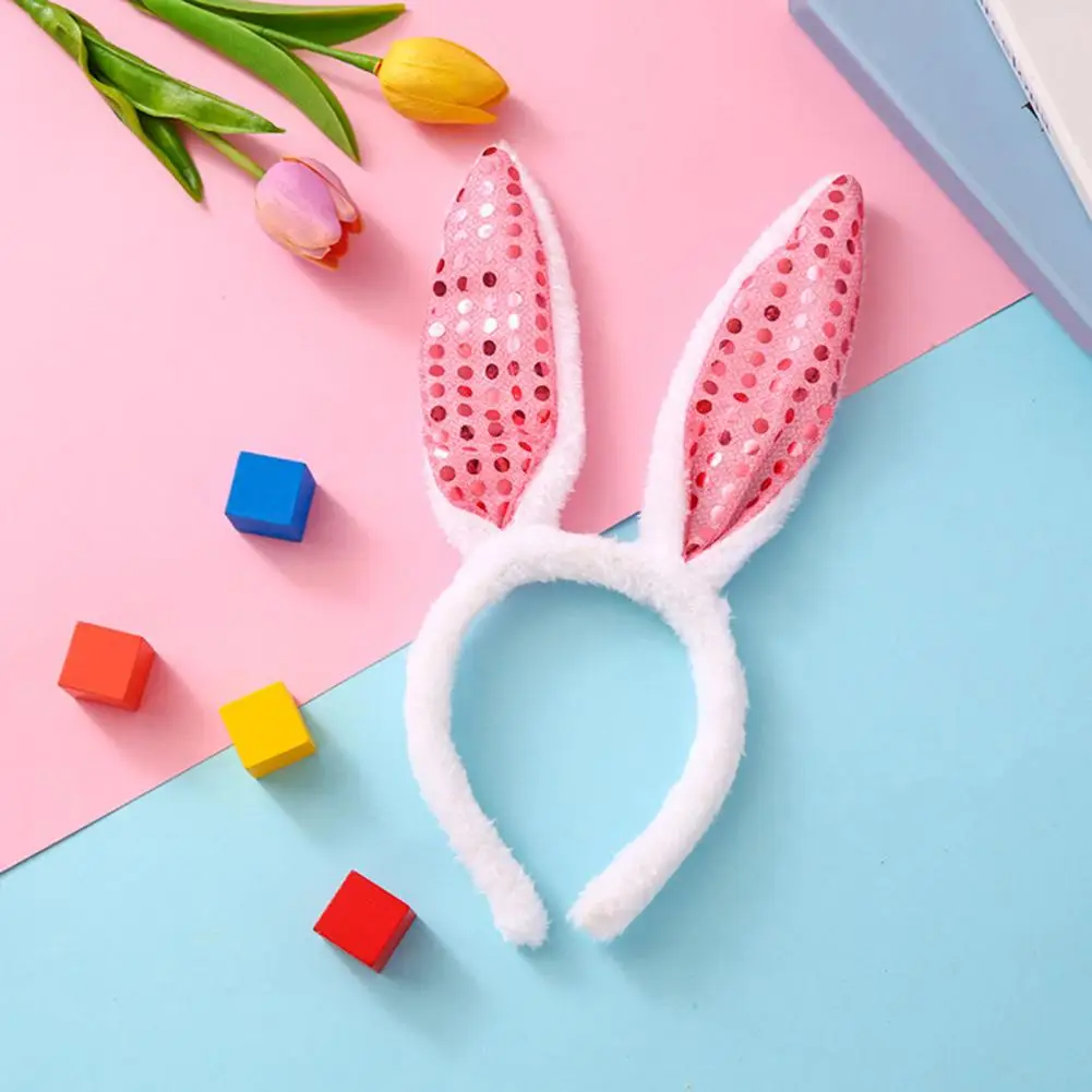 Bunny Ear Hairband Sequin Bunny Ear Led Light Hairband for Women Easter Day Party Cosplay Headband Accessory Soft Plush
