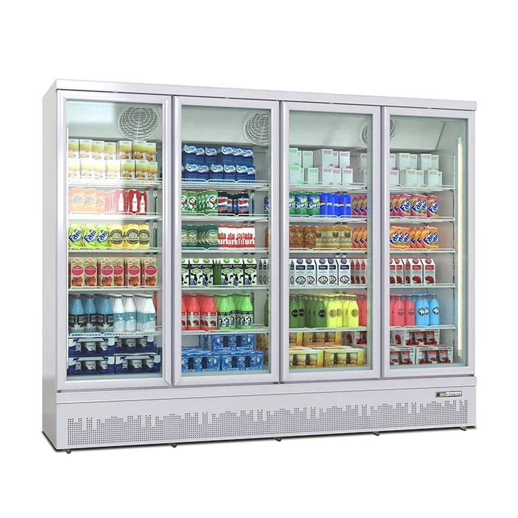 Supermarket Vertical Upright Freezers Display Glass Door Beverage Cooler Refrigerator Showcase