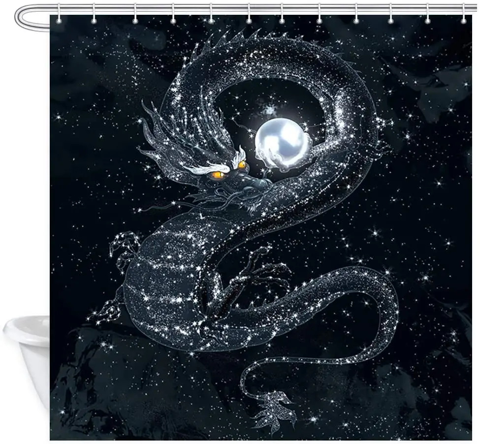 Asian Dragon Shower Curtain Dragons with Shining Pearl in The Starry