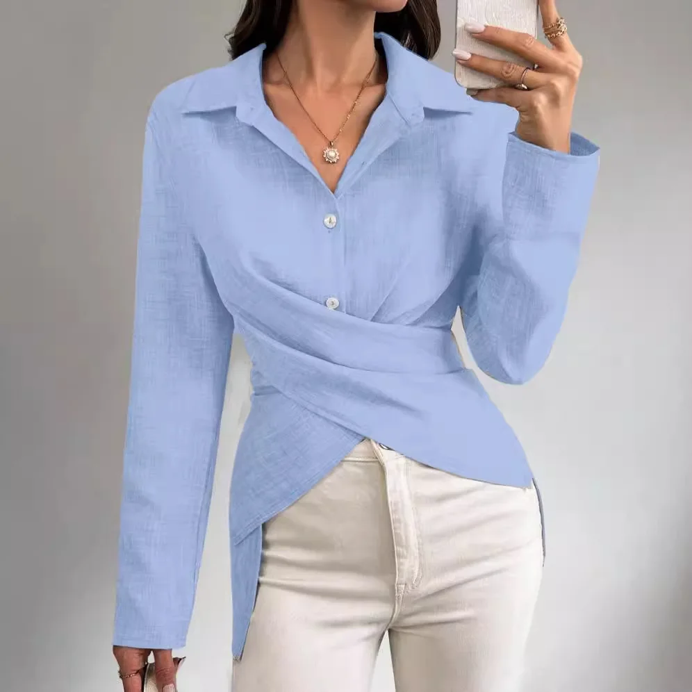 Women Spring Summer Long Sleeve Button Blouse