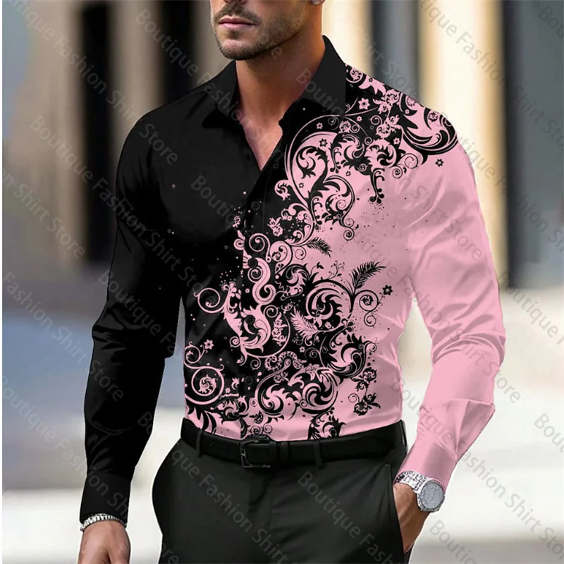 thumbnail image 1 of Camisa formal informal de negocios con diseño floral para hombre, camisa con botones para fiesta, uso diario, primavera y verano, solapa, manga larga, 11 colores, tela suave, 1 of 5