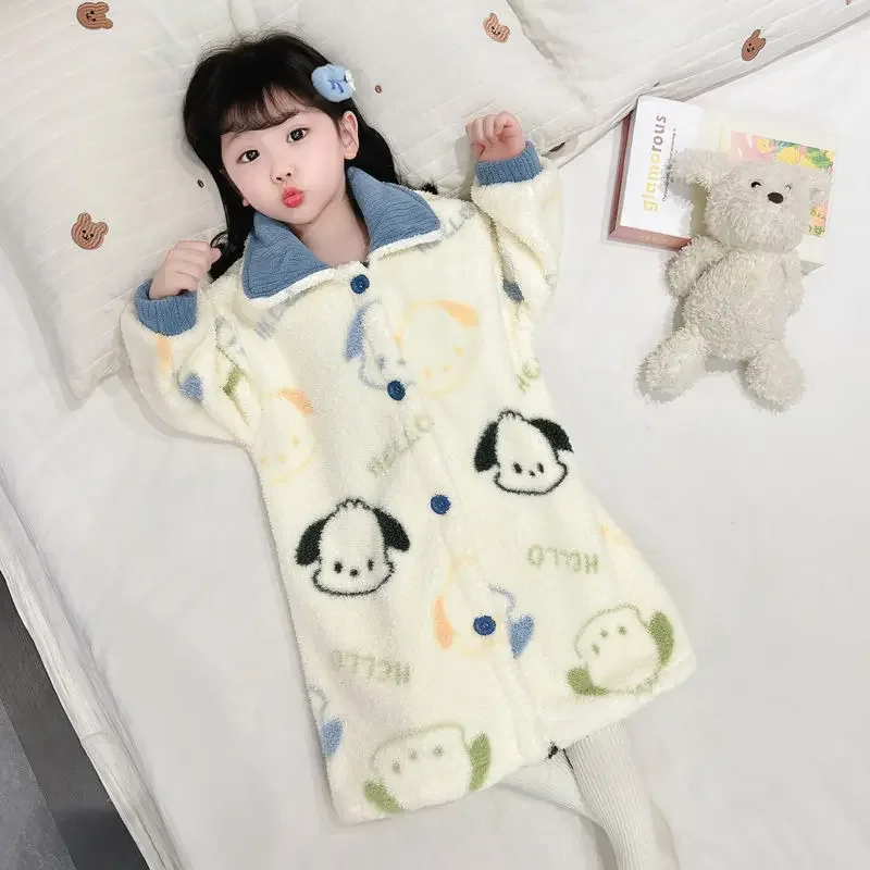 Children's Flannel Nightgown Autumn Winter Cartoon Children's Baby Warm Coral Fleece Pajamas Boys and Girls Bathrobes