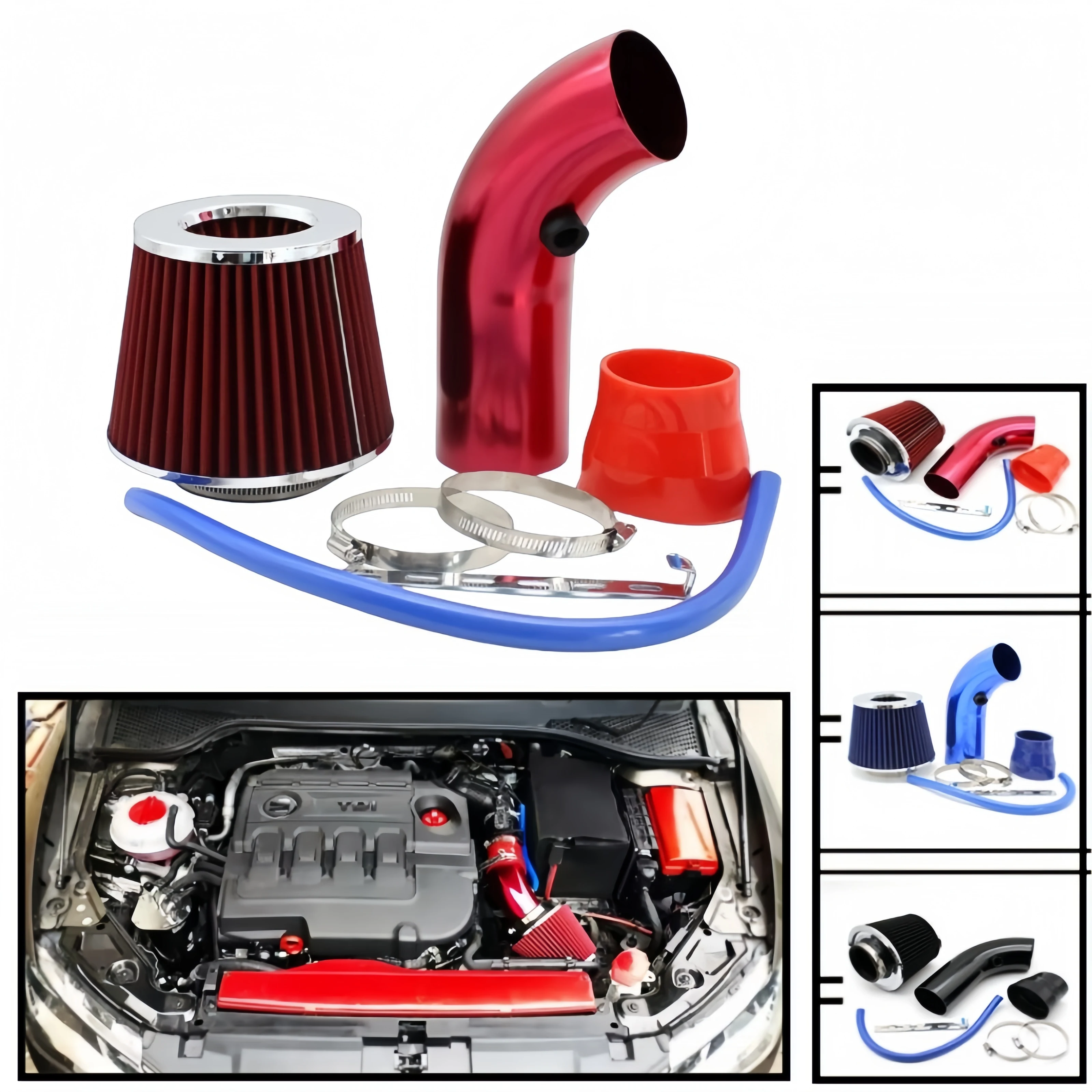 Car Air Intake Filter 76mm Heavy Duty 3 Inch Mushroom Head High Flow Cold Air Intake Pipe Turbo Induction Aluminum Kit