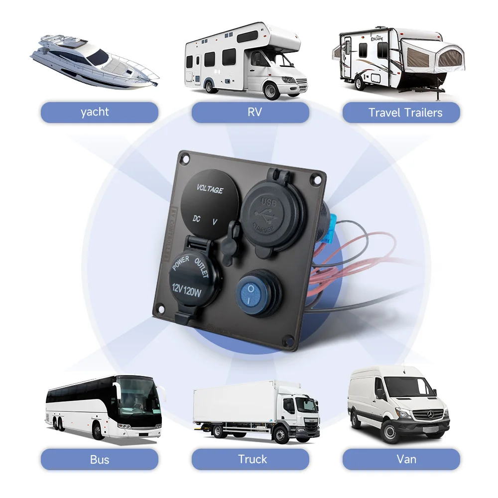 Presa di corrente da pannello USB C 4 in 1, prese triple, doppio caricatore rapido per auto PD e QC3.0 con interruttore a bilanciere per auto, camion, camper marino  34