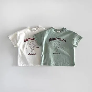 2025 Summer New Baby Short Sleeve T Shirts Cute Ice Cream Print T Shirt For Boy Girl Infant Cotton Tee Toddler Tops Kids Clothes