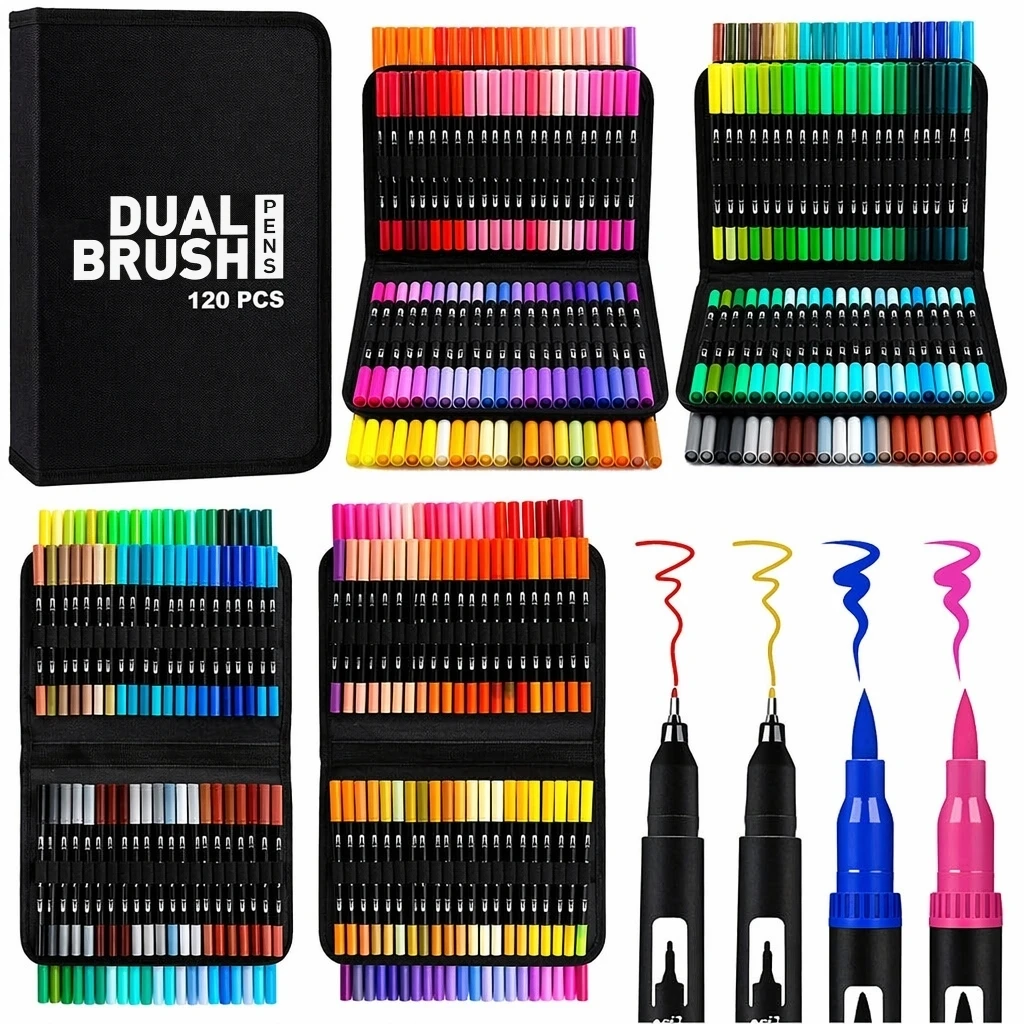Set di Pennarelli Acquerellabili a Doppia Punta da 80 a 168 Colori Vibranti – Set Artistico per Disegno e Artigianato, Corpo in Plastica Resistente, Regalo di Natale - immagine 6