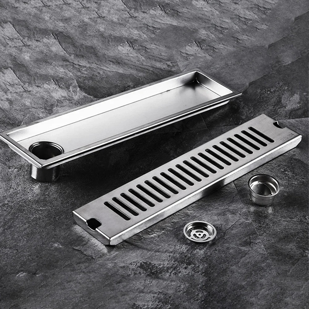 

Stainless Steel Floor Drain Mid/Side Shower Drain 20-100cm Linear Bathroom Drainage Silver Deodorant Bathroom Shower Drainage