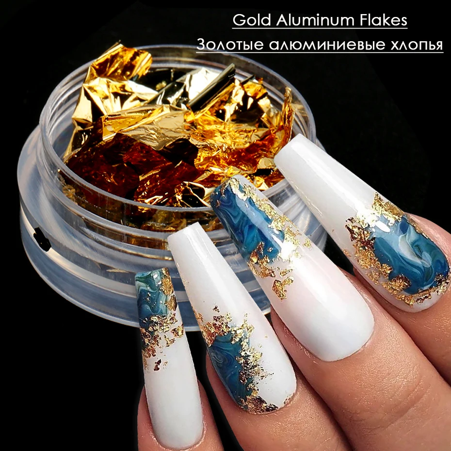1 Box Gold Glitter Flakes Irregular Aluminum Foil Sequins Nails Chrome Powder Winter Manicure Nail Art Decorations LY1858-1 nail glitter