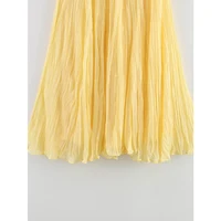YENKYE Women Crinkle A-line Midi Butter Yellow Skirt Elastic Waist Spring Summer Holiday Elegant Skirts New 2025 faldas mujer - Image 4