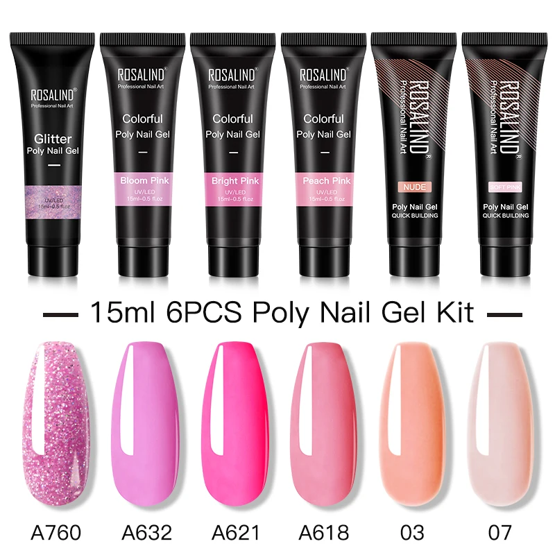 

Rosalind 15ML Poly Nail Gel Set 6PCS Semi-permanent Profession Crystal Extension Glue Art Decoration Bulider Nail Polish Kit