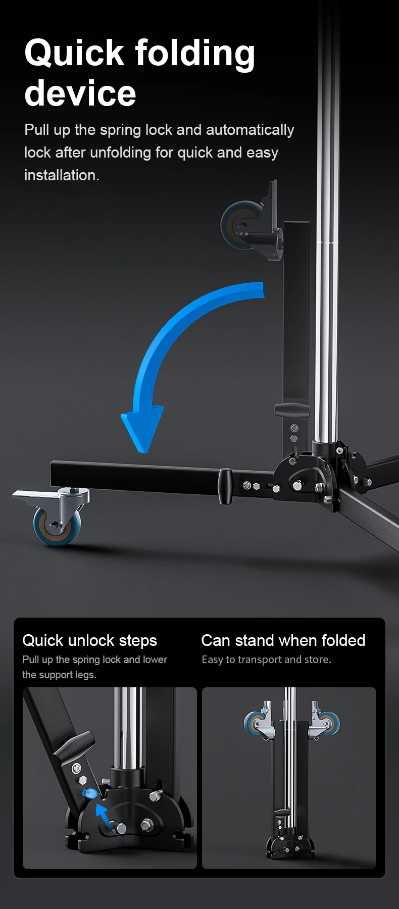2.4M Roller Column Tripod Adjustable Stand Gun Grip With Sliding Arm Wheel For P