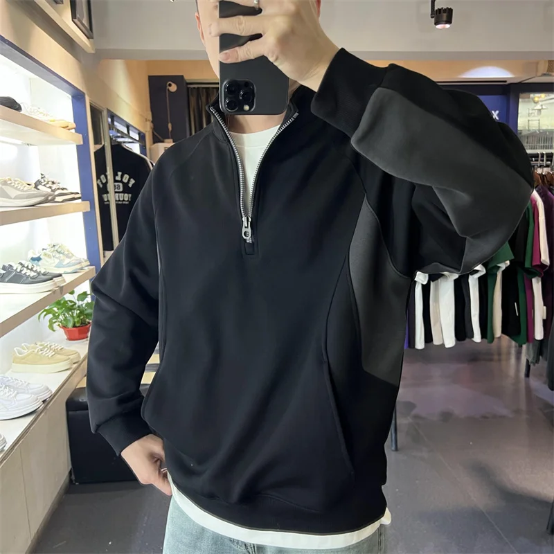 Men's Autumn Half-Zipper Polo Sweatshirt Stand-up Collar Pullover