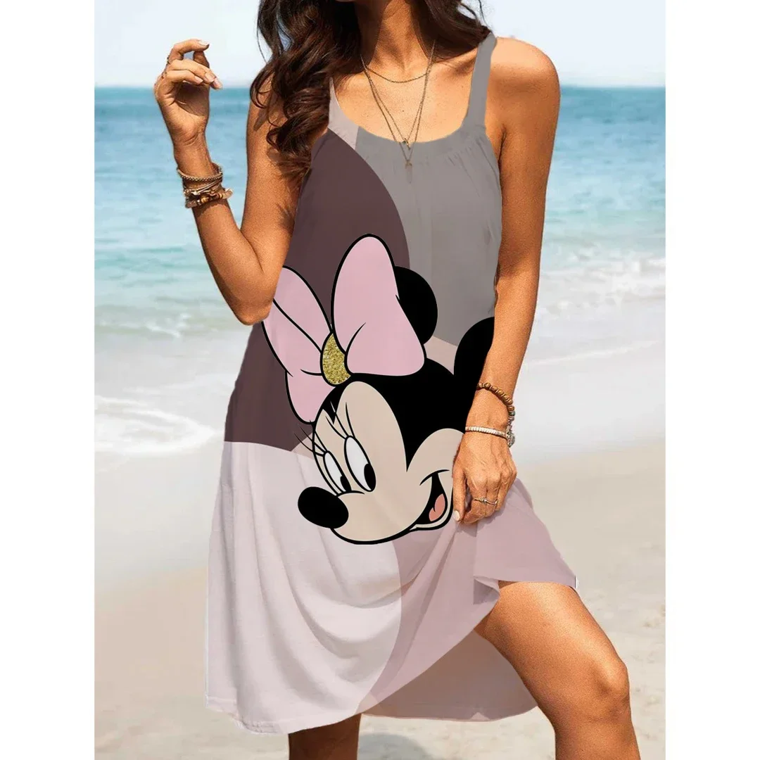 

Mickey Mouse Women's Beach Dresses Fashion Summer Casual Print Sleeveless Cute Mini Sling Dress Sundresses for Women 2024