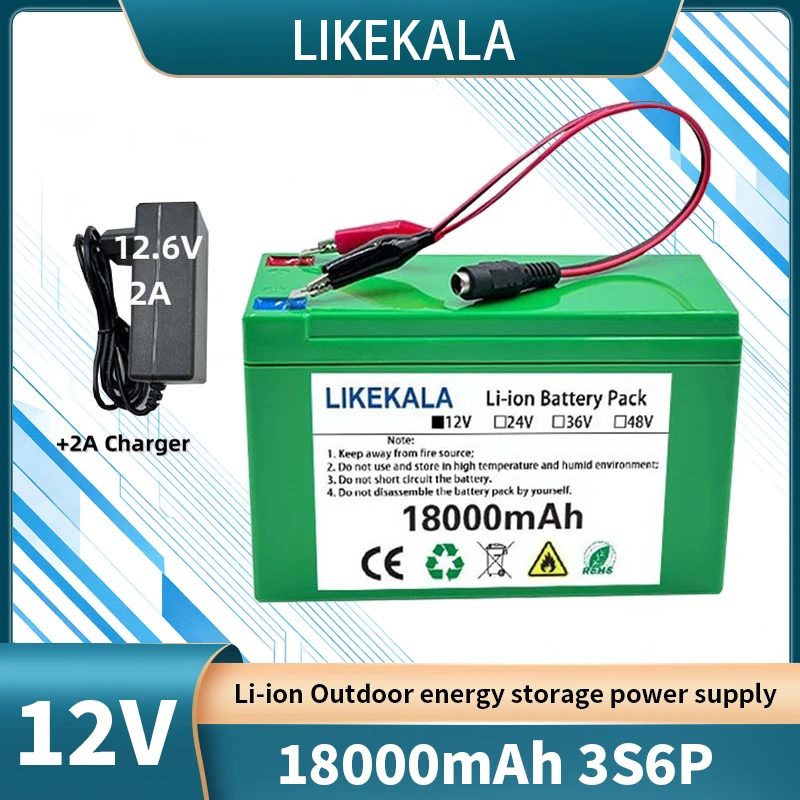 แบตเตอรี่สำรองพลังงานกลางแจ้ง 12V 18000mAh 3S6P ใช้ได้กับไฟแคมป์ปิ้ง/ปั๊มลม/อุปกรณ์ในรถยนต์, พาวเวอร์แบงค์ฉุกเฉินแบบพกพา 1