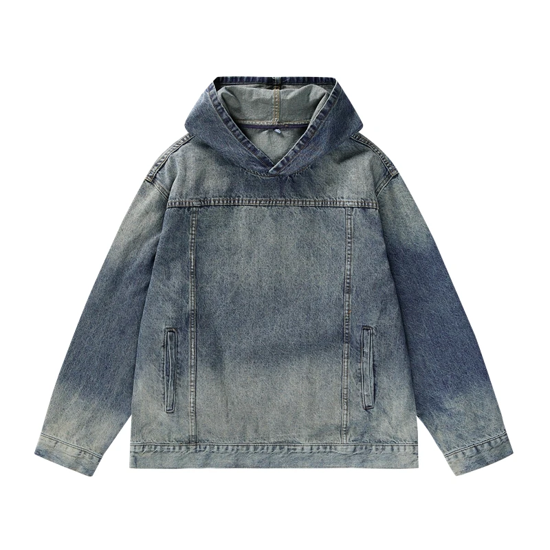 

Denim Sweater Washed Distressed Hoodie Loose Jacket Men's Tops Denim Blue