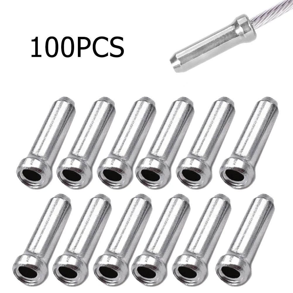 100 Pieces Of Mountain Bike Brake Gear Lever Aluminum Inner Thread End Crimping Bicycle Cable Pipe End Cap Inner Cable Sleeve risk 10pcs shift brake cable end cap 4mm 5mm mountain road bike line pipe waterproof aluminum alloy cap tube dust cap