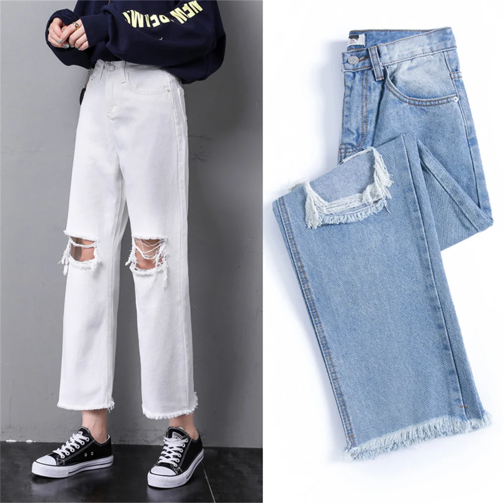 2022 New High Waist Ripped Jeans Women's hip hop Loose Jeans  Women Pants Vintage Female Torn Trousers Streetwear