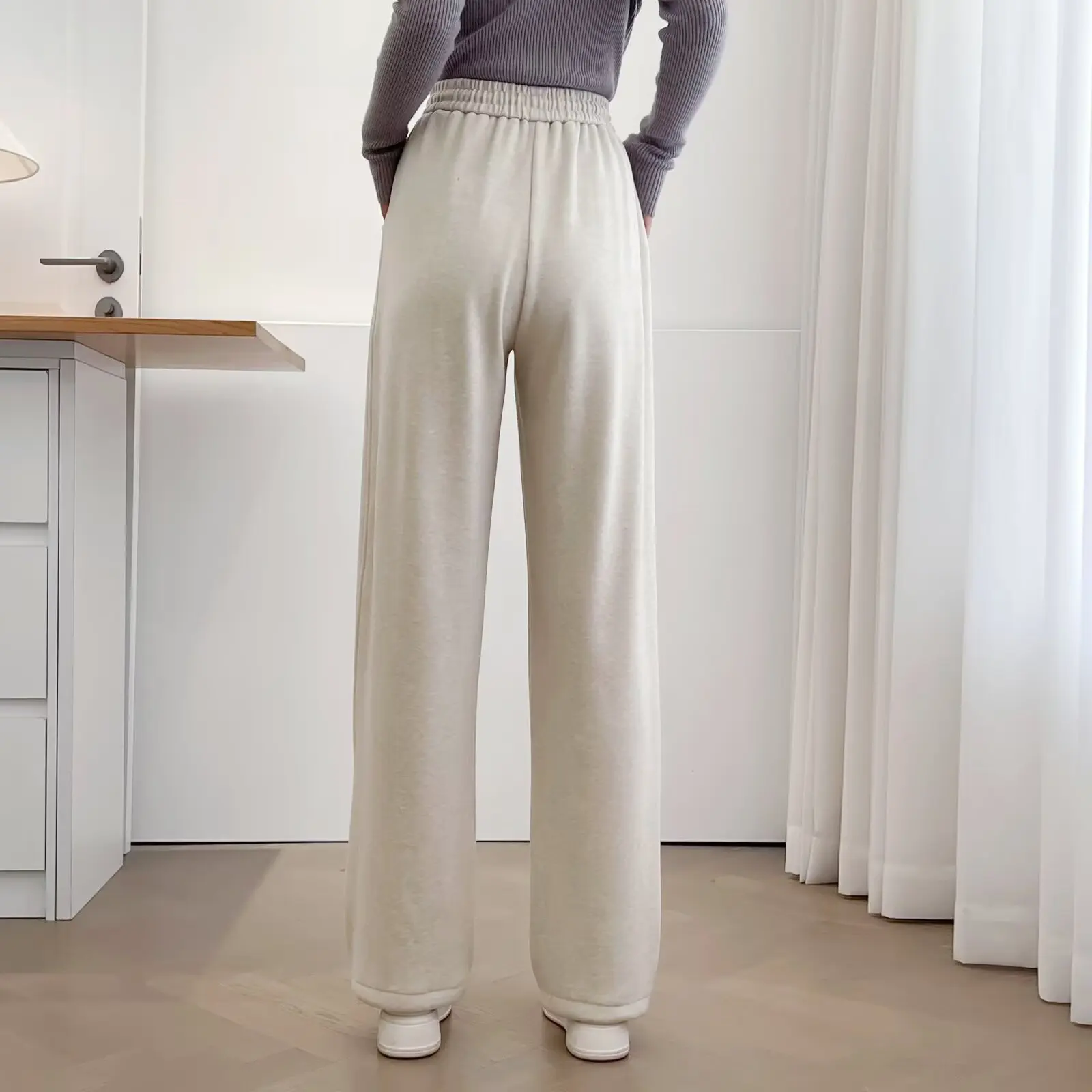 XXXXL Fashion Plus Size Women's Straight Leg Pants Fleece And Thickened Curved Winter Style Warm Long Trousers 890