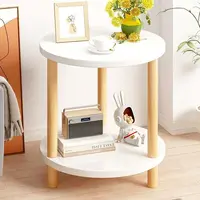 Wooden Modern Round Square Bedside Table Double-Layer Nightstand Home Office Bedroom Living Room Sofa Side Table Coffee Table 1