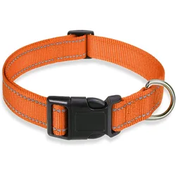 Reflective Adjustable Safety Nylon Dog Collar with Traction Rope for Small and Medium Pets (Orange)