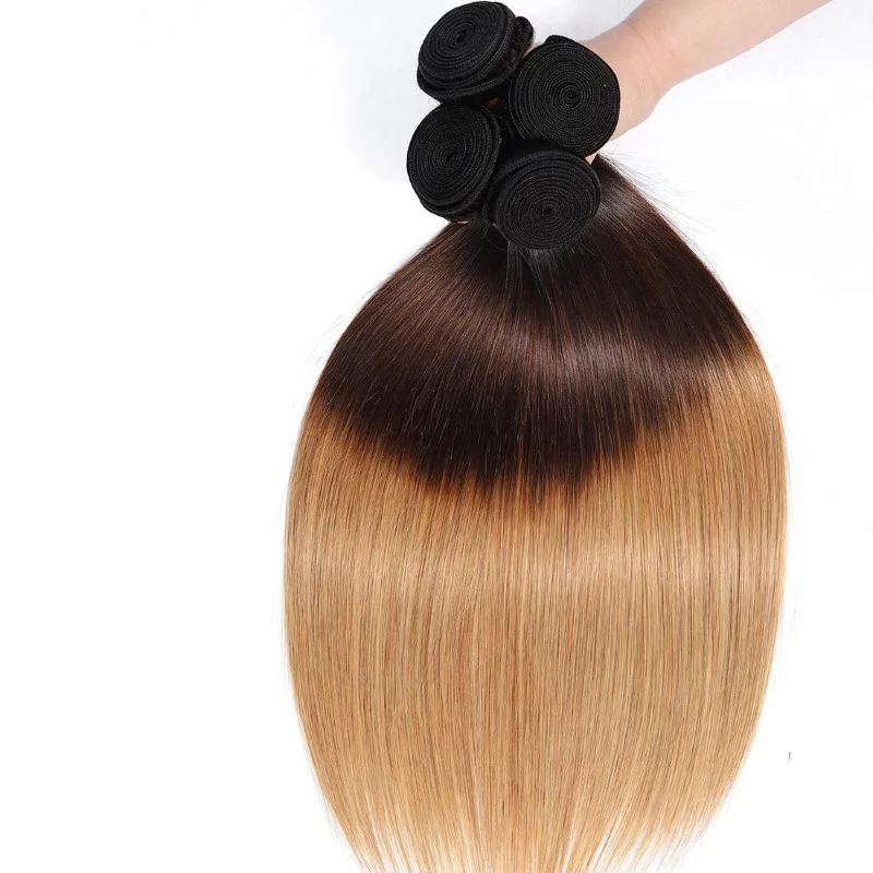 Ombre Brazilian Virgin Human Hair Bundle 12-26Inch Straight Weave Double Weft Extension Hair Bundle 100g/PC T1B/4/27