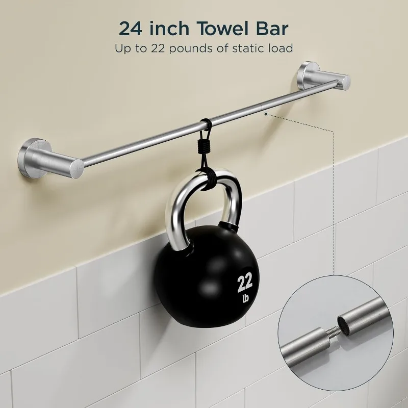 8 Pieces Bathroom Hardware Set, Brushed Nickel Bathroom Accessories Set, SUS304 Thicken Stainless Steel 24 Inch Towel Bar Set