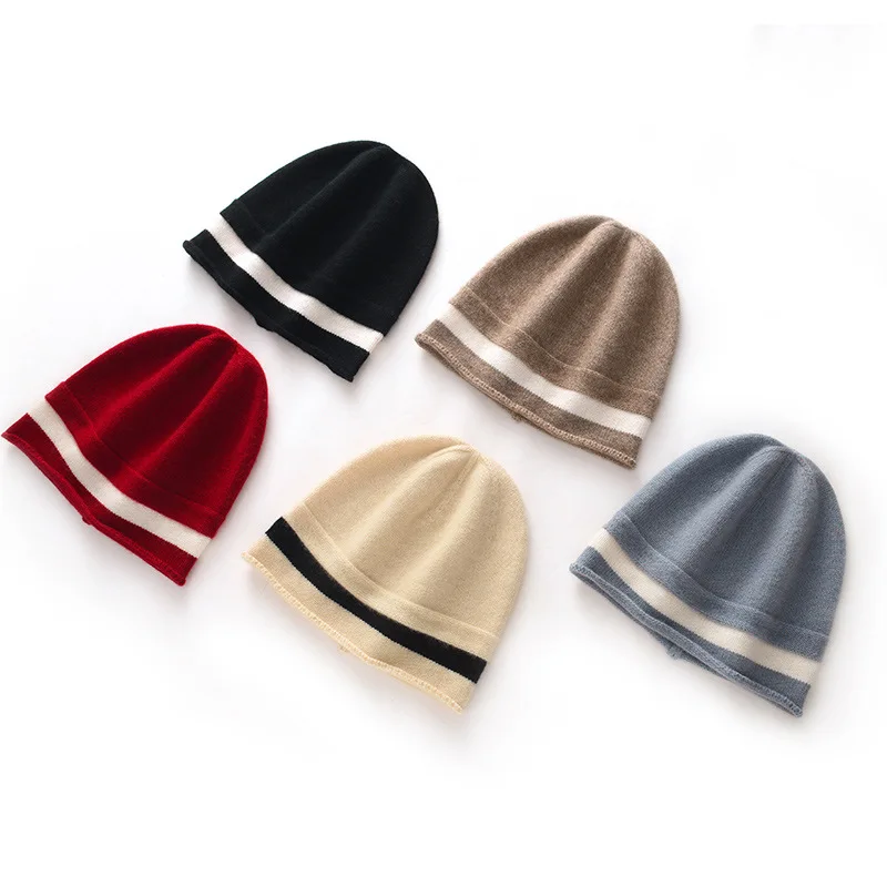 Women Hats 2025 Winter New 100% Pure Goat Cashmere Knitted Headgears Soft Warm Hat Fashion Thick Girl Cap High Quality Lady Cap
