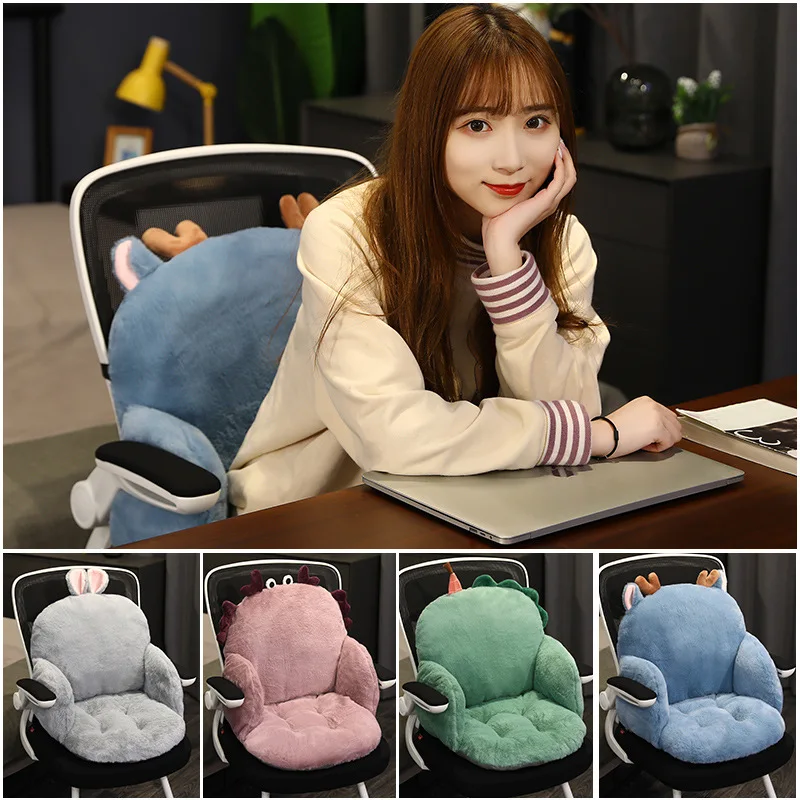 

Cute Faux Rabbit Fur Chair Pillow Soft Comfortable Plush Office Chair Cushion Relieve Fatigue Butt Cushions Cozy Thicked Cushion