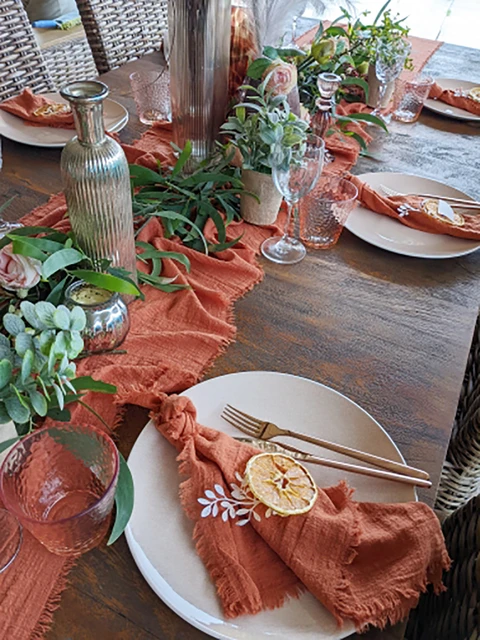 Chemins de table en gaze rustique rouille, table à manger en coton terre  cuite, bavure rétro, maison vintage Bergame, décoration de Noël et de  mariage - AliExpress