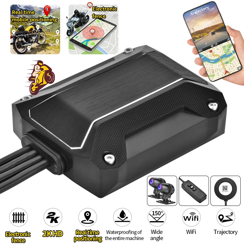 

2023 NEWEST Waterproof HD GPS Motorcycle DVR WiFi Dual 1440P Dash Camera Video Recorder with 24H Parking Monitor Black Box