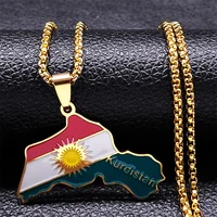 Kurdistan Region Map Necklace for Women Men Chains Stainless Steel Kurdish Flag Map Pendants Necklace Jewelry Collar N6212S01