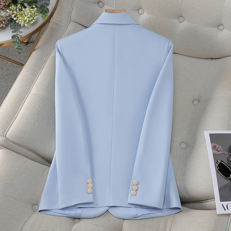 ZJYT Women's Long Sleeve Blazer Elegant Jackets and Coats Office Lady Plus Size Outerwear Spring Korean Fashion Outerwear Blue