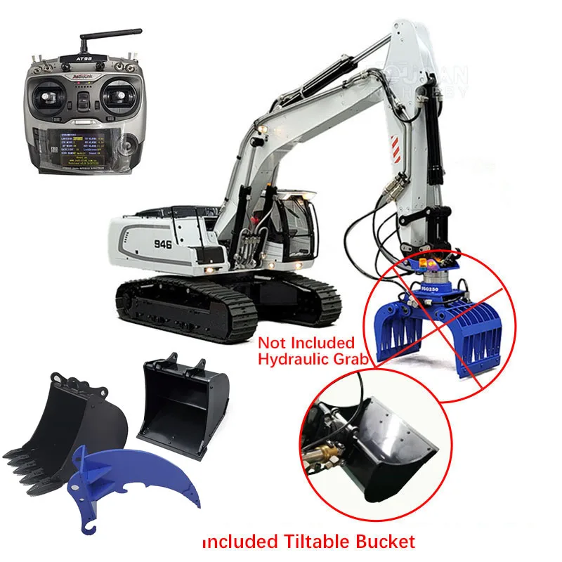 MT 946 1/14 Metal 9CH Tracked Hydraulic RC Excavator TOUCAN Painted Yellow Grab Tiltable Clamshell Bucket Ripper Model TH19597 2