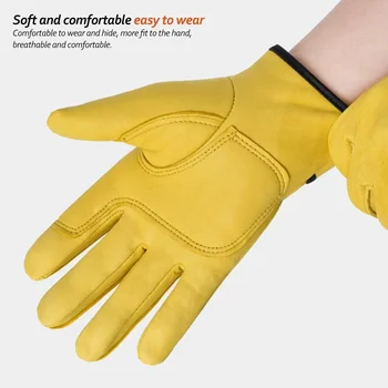1 Pair Cowhide Welding Work Gloves for Driver Hunting Driving Gloves Farm Gardening Security Protection Workers Mechanic Gloves 1