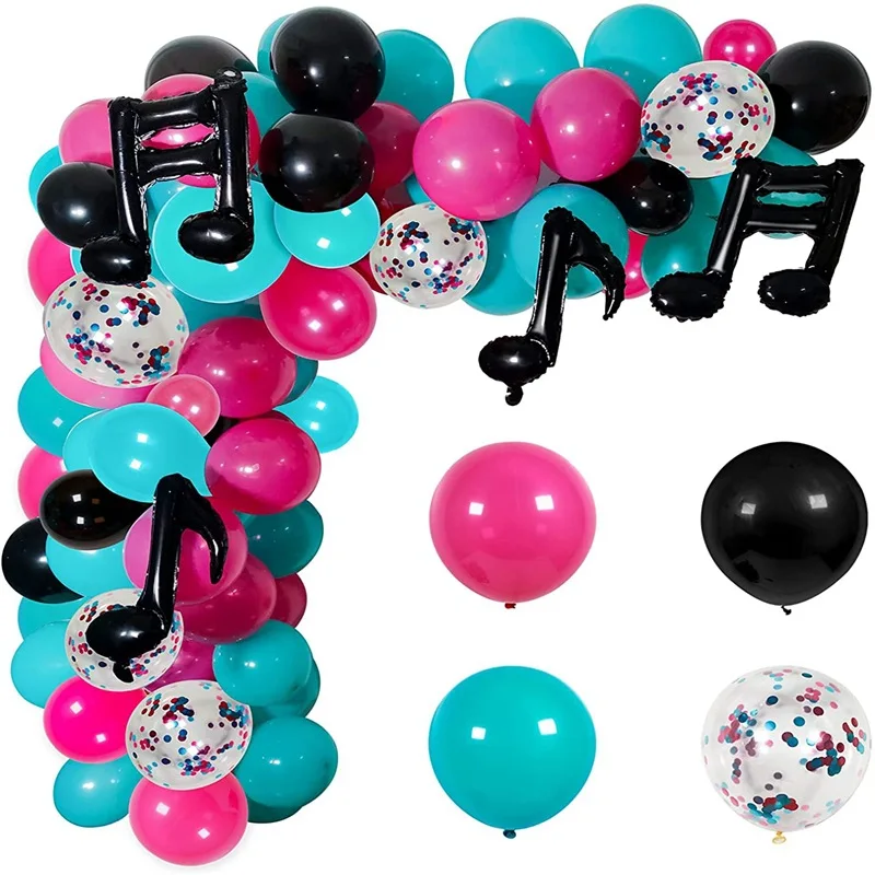 Tema musicale palloncino ghirlanda arco Kit decorazioni per feste rosa caldo nero Tifany Note musicali palloncini Foil per Tik Tok Party X0306