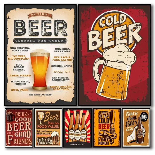 Beer Wine Collection Wall Decor Poster Cafe Bars Retro Aesthetic Picture Home Room Decoration Living Posters Canvas Painting