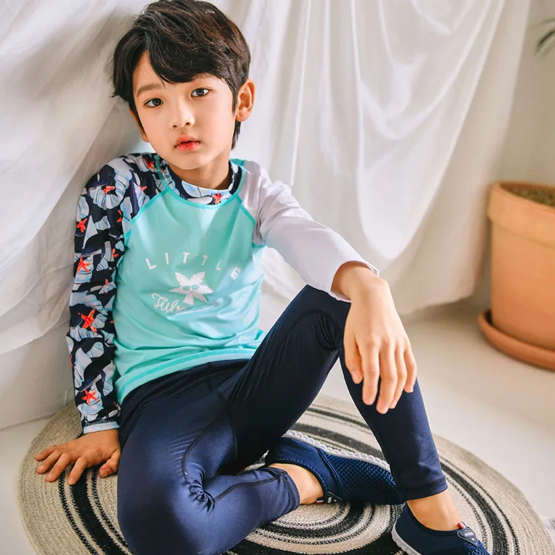 Kids Swimsuits 2-10 Years Rashguard Big Boys Kids Swimwear Anti-UV Swimming Surf Beach Bathing Suit Long sleeve 2pc Suit