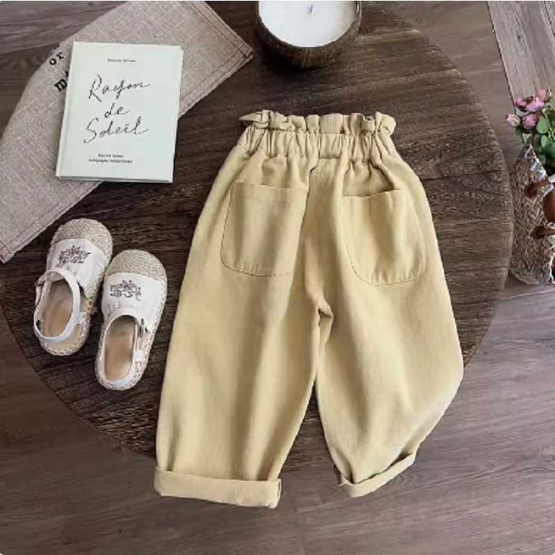 Korean Autumn New Cotton Trousers Solid Color Wide Pants Versatile Casual  Children's Outdoor Clothes Girls From 3 To 8 Years - AliExpress