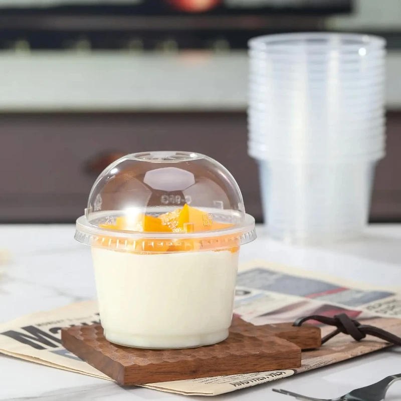 50/100Pcs 250ML Disposable Salad Cup Transparent Plastic Dessert Cups Bowls Container Dome/Flat Lids Ice Cream Cupcake