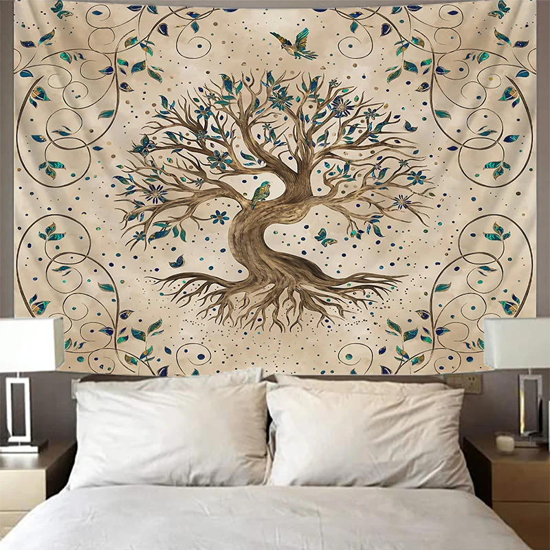 Tapestry Decor Mysterious Tree of Life Mushroom Forest Tapestry Wall Hanging Fairy Tale Bohemian Psychedelic Home Dormitory Dream Decor
