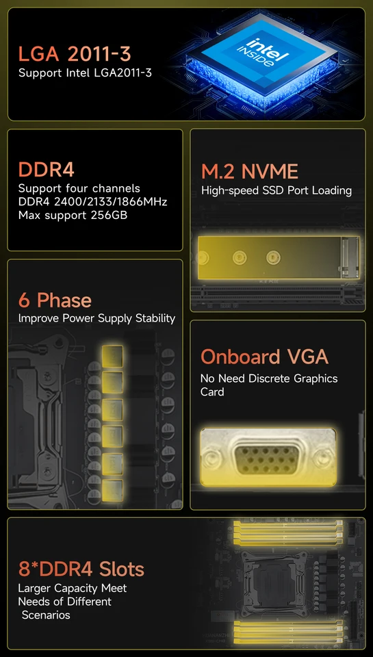 HUANANZHI X99 CH8 LGA 2011-3 XEON X99 Motherboard support Intel E5