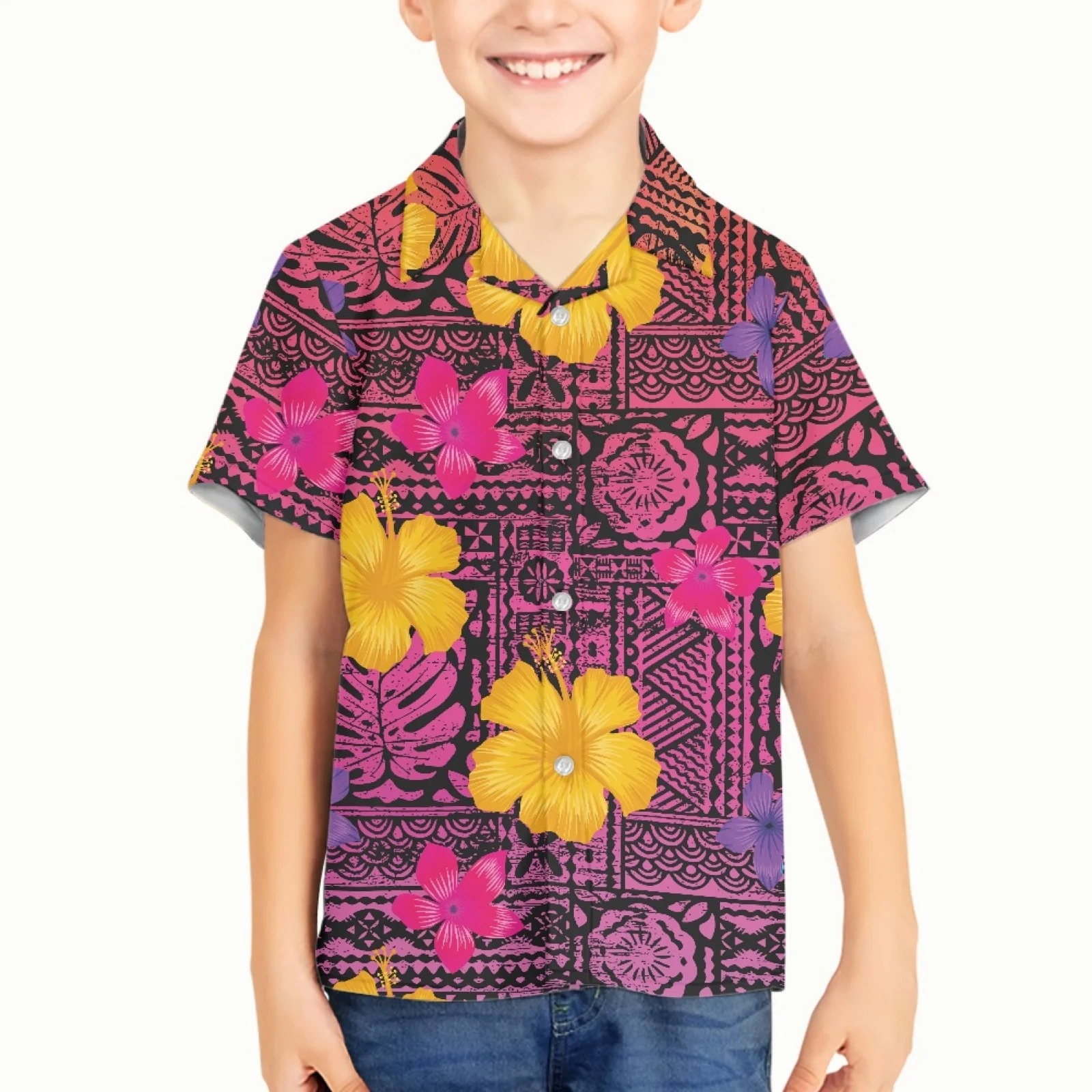 

Polynesian Tribal Samoan Totem Tattoo Samoa Prints Tropical Vacation Boy Toddler Baby Beach Floral Flower Shirt Hawaiian Short