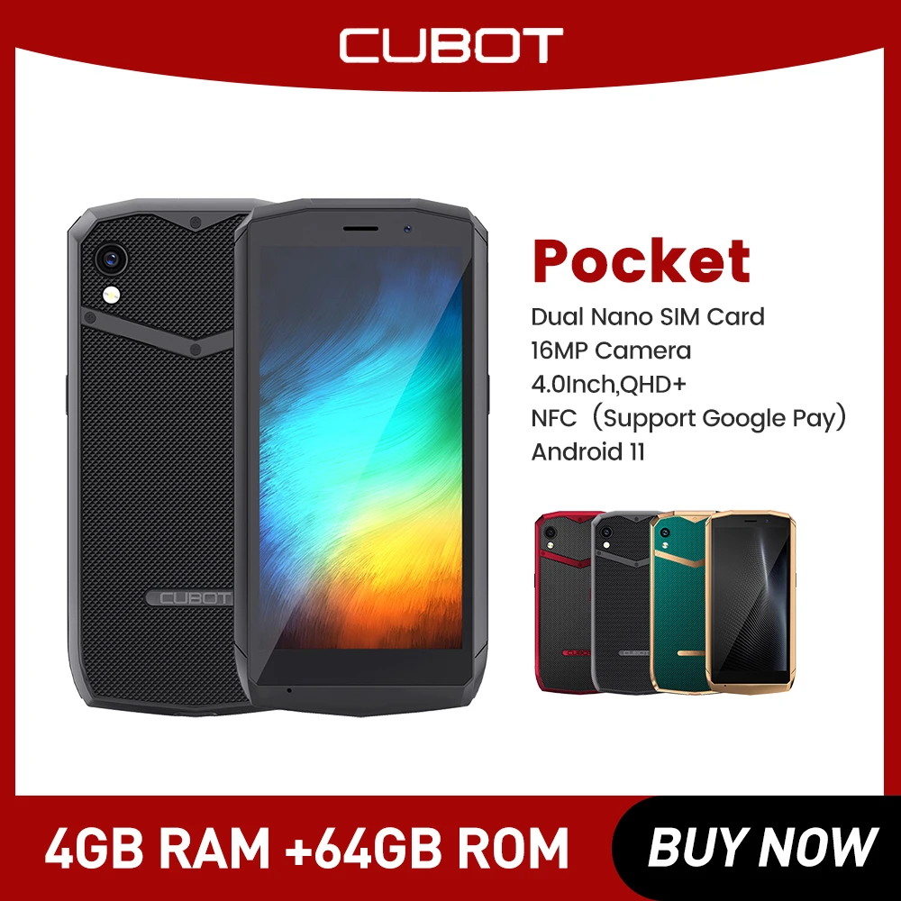 Cubot Pocket Android Mini Smartphone 4.0 Inch Cellphone 16MP Camera NFC 3000mAh 4GB RAM 64GB ROM 128GB Extended cubot pocket 3 4 5 inch mini smartphone helio g85 octa core nfc 4gb ram 64gb rom 3000mah 20mp camera dual sim 4g phone