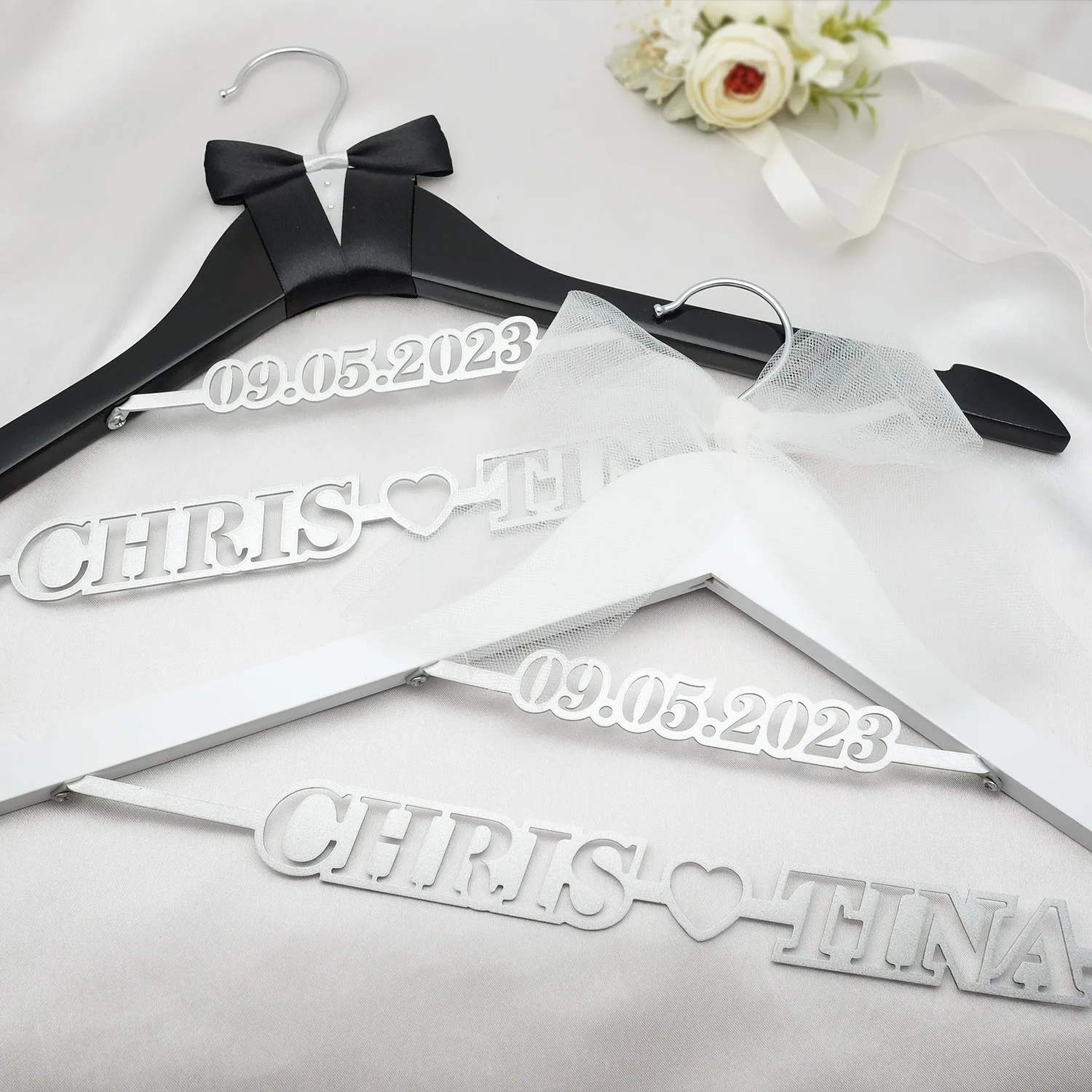 

Custom Wedding Hanger Personalized Wedding Dress Hanger Bride and Groom Wedding Hanger Name and Date Bridal Hanger Wedding Gift