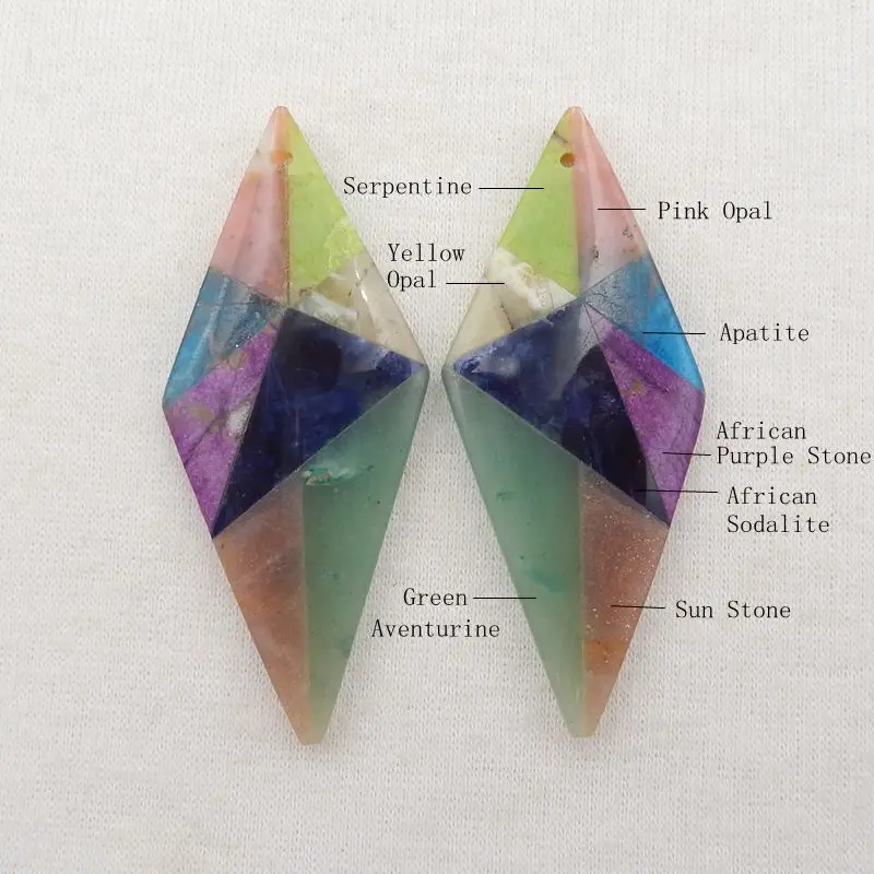Natural Stone Pink Opal Serpentine Blue Apatite Sodalite Green Aventurine Intarsia Earrings Accessories For Women 55x23x5mm 14g