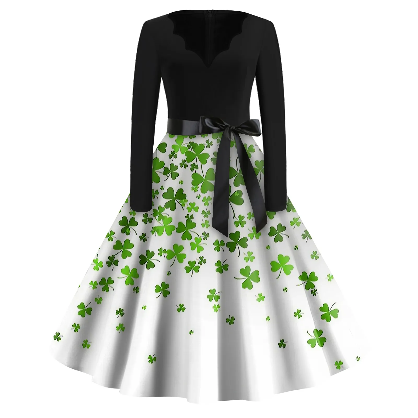 

Women's Fashion V-Neck Casual Slim St Patrick's Day Printed Long Sleeve Dresses Women Fashion faldas para mujeres