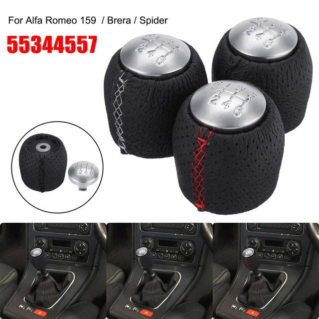 Car Gear Sleeve Alpha 159 Accessories 6 Gear Shift Knob Leather + Hood Alfa Romeo 159 Brera Spider Cofa Cambio Caro PU Leather