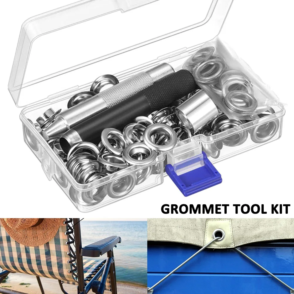 Schsin 100 Sets Grommet Tool Kit Grommet Setting Tool 1/2 inch Grommets Eyelets, Silver